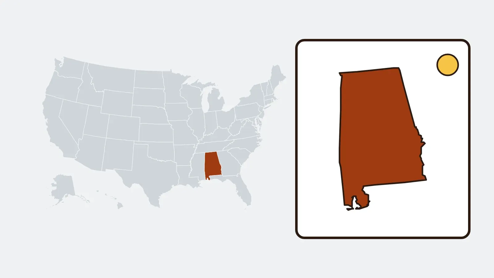 Map of the United States with Alabama highlighted