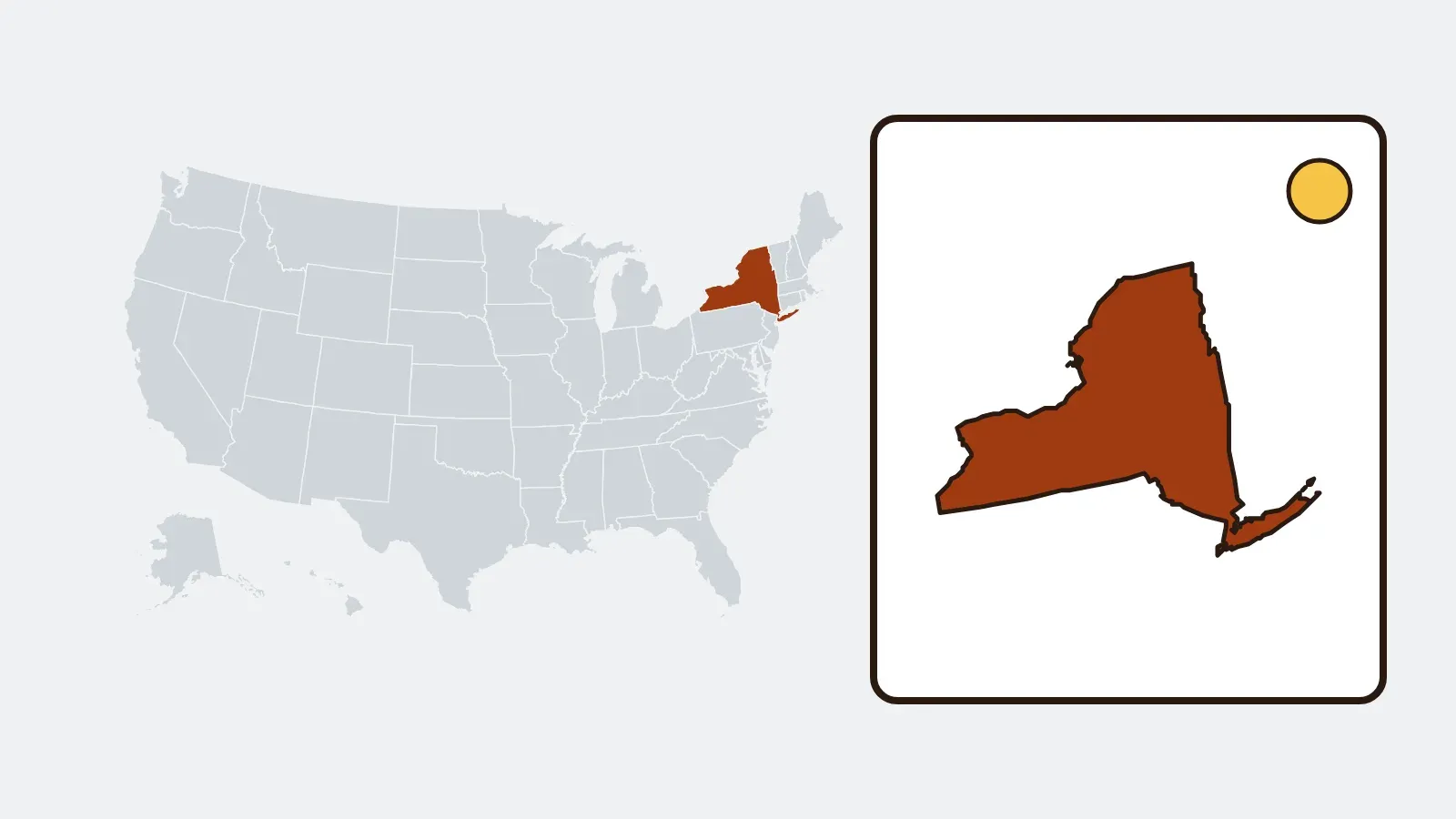 Map of the United States with New York highlighted