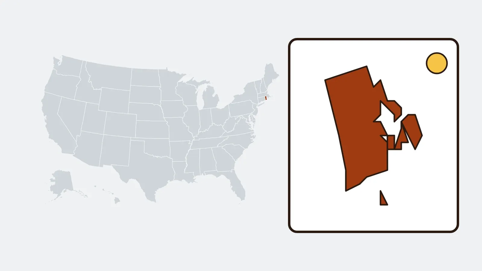 Map of the United States with Rhode Island highlighted