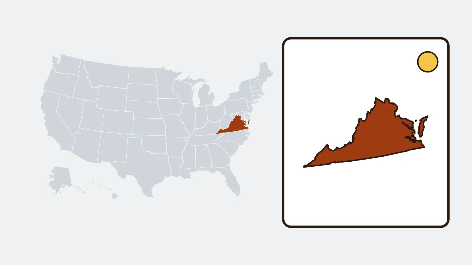 Map of the United States with Virginia highlighted